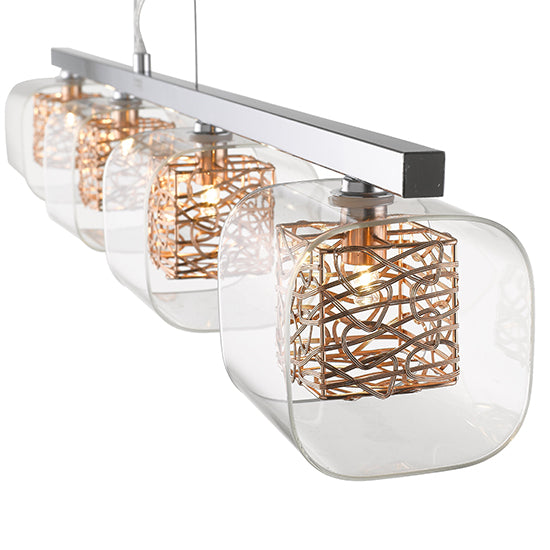 Holland 4 Clear Glass Shade Bulbs Decorative Ceiling Pendant Light In Copper