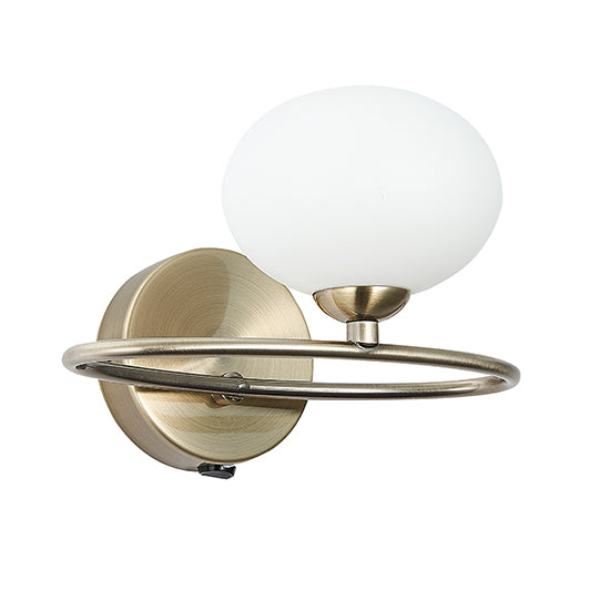 Leyburn 1 Opal Glass Globe Bulb Wall Light In Antique Brass