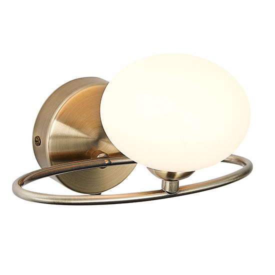 Leyburn 1 Opal Glass Globe Bulb Wall Light In Antique Brass