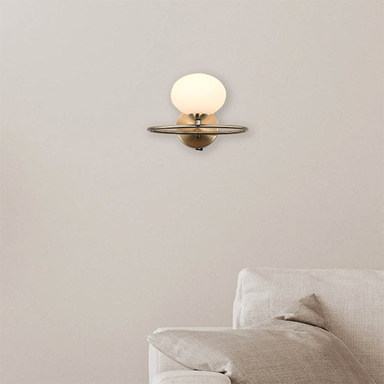 Leyburn 1 Opal Glass Globe Bulb Wall Light In Antique Brass