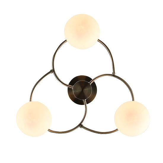 Leyburn 3 Opal Glass Globe Bulbs Flush Ceiling Light In Antique Brass
