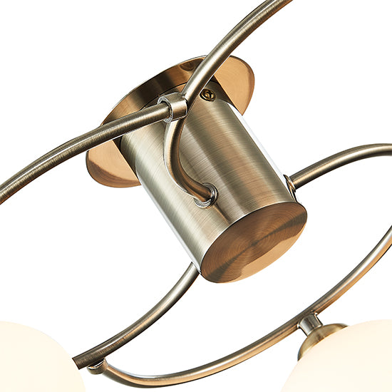 Leyburn 3 Opal Glass Globe Bulbs Flush Ceiling Light In Antique Brass
