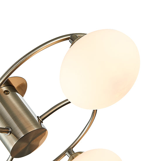 Leyburn 3 Opal Glass Globe Bulbs Flush Ceiling Light In Antique Brass