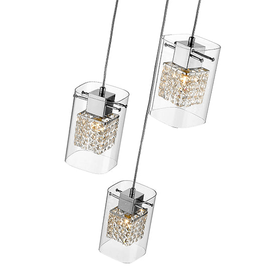 Leyton 3 Clear Glass Cube Bulbs Round Decorative Ceiling Pendant Light In Chrome