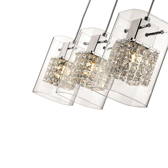 Leyton 3 Clear Glass Cube Bulbs Decorative Ceiling Pendant Light In Chrome