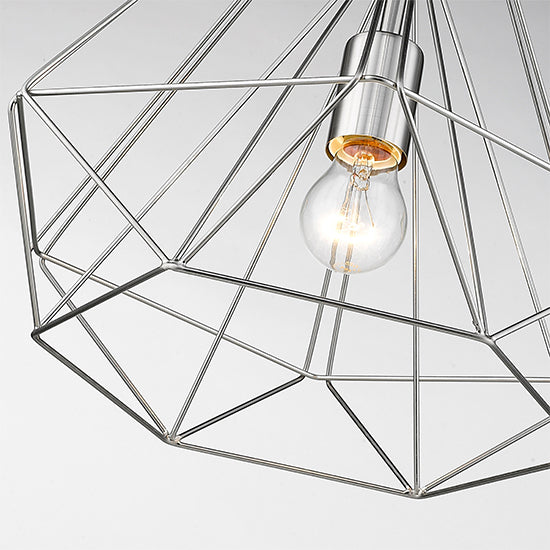 Merton 1 Bulb Double-Layered Cage Small Ceiling Pendant Light In Satin Nickel