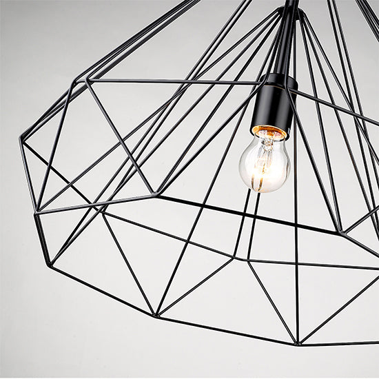 Merton 1 Bulb Double-Layered Cage Large Ceiling Pendant Light In Matt Black