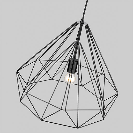 Merton 1 Bulb Double-Layered Cage Large Ceiling Pendant Light In Matt Black