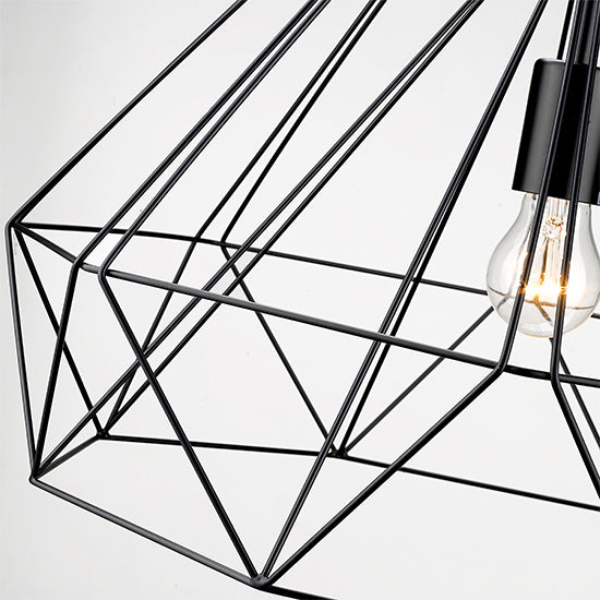 Merton 1 Bulb Double-Layered Cage Large Ceiling Pendant Light In Matt Black