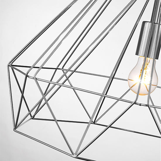 Merton 1 Bulb Double-Layered Cage Large Ceiling Pendant Light In Satin Nickel