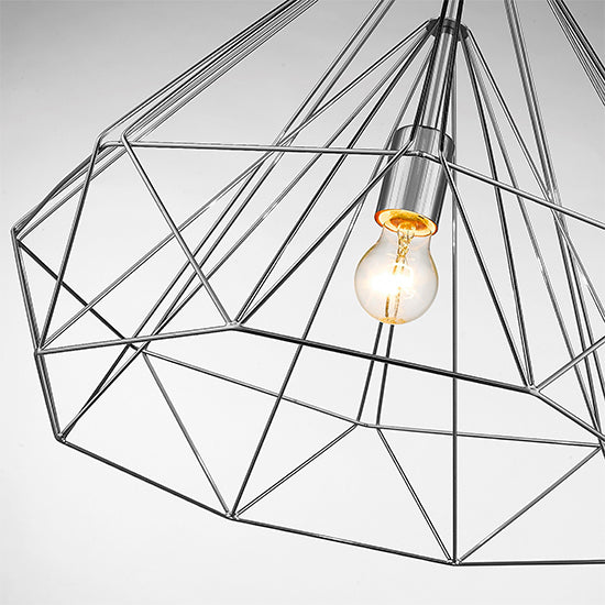 Merton 1 Bulb Double-Layered Cage Large Ceiling Pendant Light In Satin Nickel