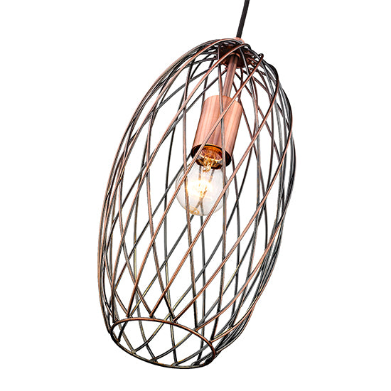 Moorgate 1 Bulb Weaved Frame Tall Ceiling Pendant Light In Antique Copper