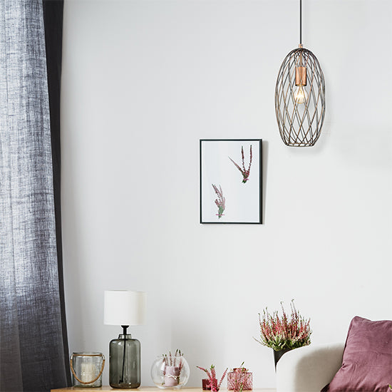 Moorgate 1 Bulb Weaved Frame Tall Ceiling Pendant Light In Antique Copper