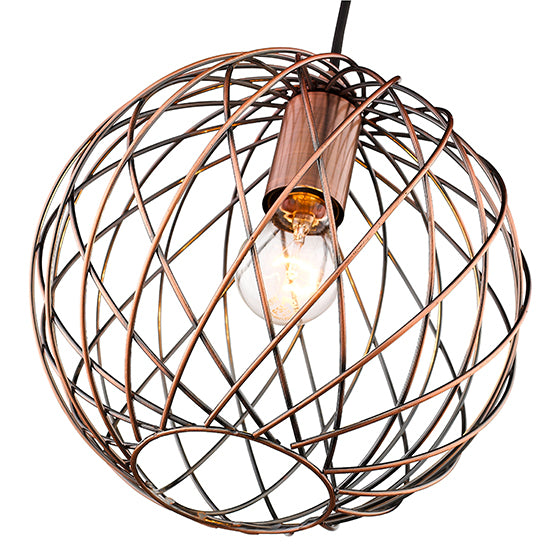 Moorgate 1 Bulb Weaved Frame Globe Ceiling Pendant Light In Antique Copper
