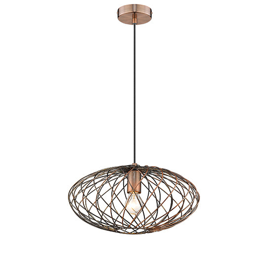 Moorgate 1 Bulb Weaved Frame Oval Ceiling Pendant Light In Antique Copper