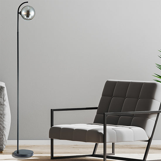 Otley 1 Smoked Glass Globe Bulb Decorative Floor Lamp In Black