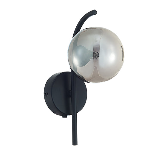 Otley 1 Smoked Glass Globe Bulb Wall Light In Black