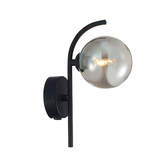 Otley 1 Smoked Glass Globe Bulb Wall Light In Black