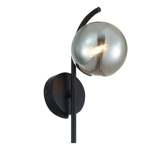 Otley 1 Smoked Glass Globe Bulb Wall Light In Black