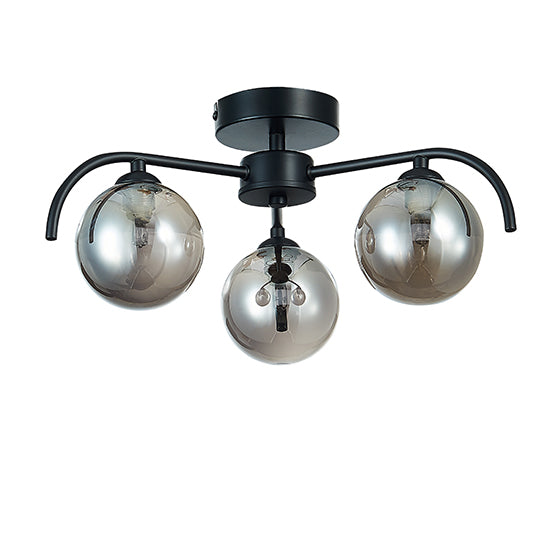 Otley 3 Smoked Glass Globe Bulbs Flush Ceiling Light In Black