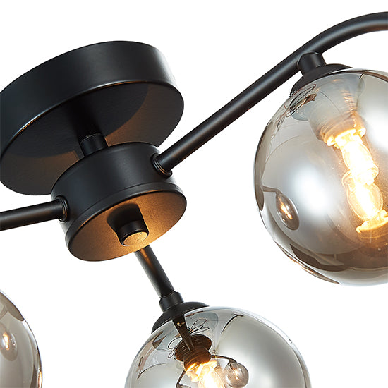 Otley 3 Smoked Glass Globe Bulbs Flush Ceiling Light In Black