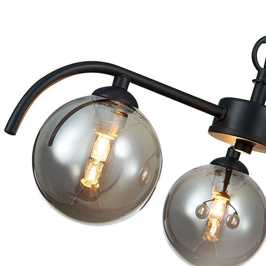 Otley 3 Smoked Glass Globe Bulbs Flush Ceiling Light In Black
