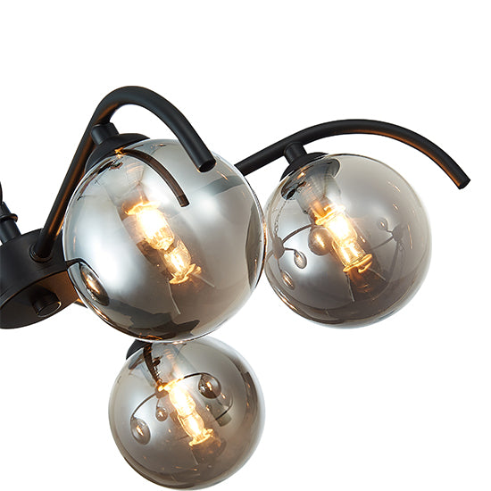 Otley 5 Smoked Glass Globe Bulbs Flush Ceiling Light In Black