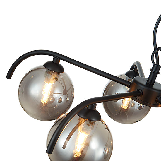 Otley 5 Smoked Glass Globe Bulbs Flush Ceiling Light In Black