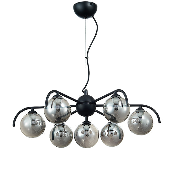 Otley 7 Smoked Glass Globe Bulbs Decorative Ceiling Pendant Light In Black