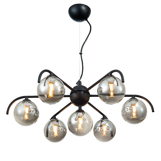 Otley 7 Smoked Glass Globe Bulbs Decorative Ceiling Pendant Light In Black