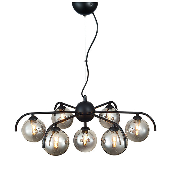 Otley 7 Smoked Glass Globe Bulbs Decorative Ceiling Pendant Light In Black