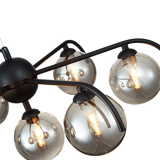 Otley 7 Smoked Glass Globe Bulbs Decorative Ceiling Pendant Light In Black