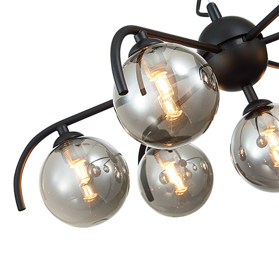 Otley 7 Smoked Glass Globe Bulbs Decorative Ceiling Pendant Light In Black