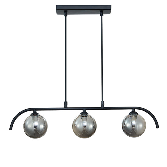 Otley 3 Smoked Glass Globe Bulbs Decorative Ceiling Pendant Light In Black