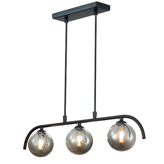 Otley 3 Smoked Glass Globe Bulbs Decorative Ceiling Pendant Light In Black