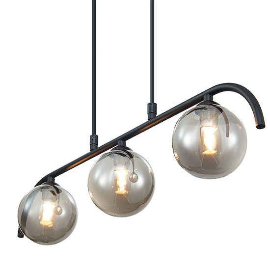 Otley 3 Smoked Glass Globe Bulbs Decorative Ceiling Pendant Light In Black