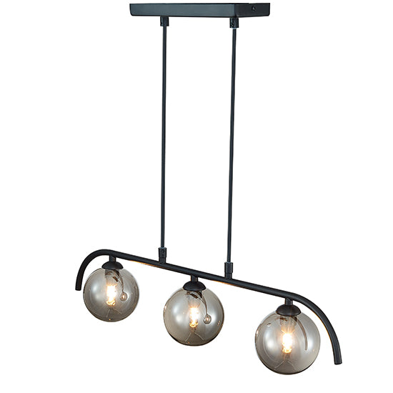 Otley 3 Smoked Glass Globe Bulbs Decorative Ceiling Pendant Light In Black