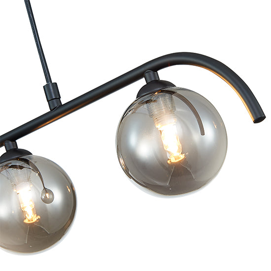 Otley 3 Smoked Glass Globe Bulbs Decorative Ceiling Pendant Light In Black