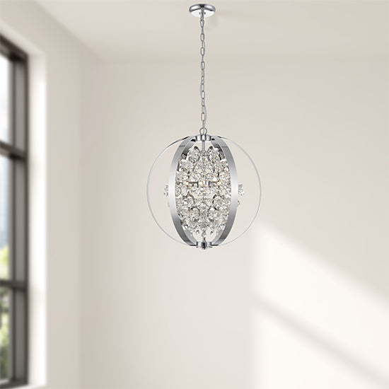 Reyna 5 Bulbs Crystal Balls And Beads Ceiling Pendant Light In Chrome