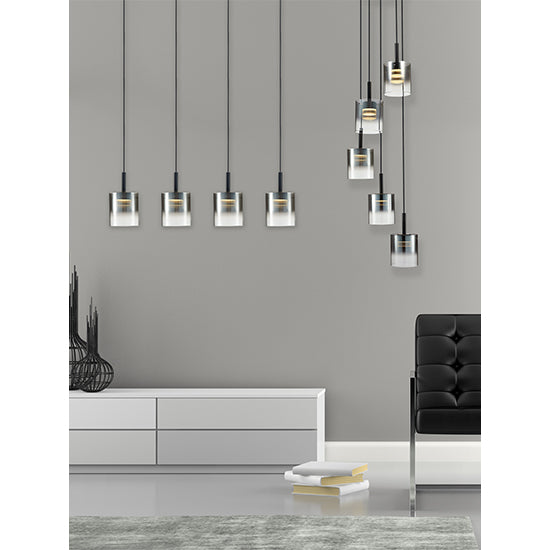 Roundhay 5 Smoked Glass Shade Bulbs Decorative Ceiling Pendant Light In Black