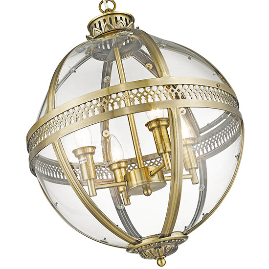 Victoria 4 Bulbs Round Ceiling Pendant Light In Antique Brass