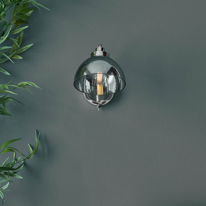 Caspa Smoked Mirrored Glass Shade Wall Light In Bright Nickel
