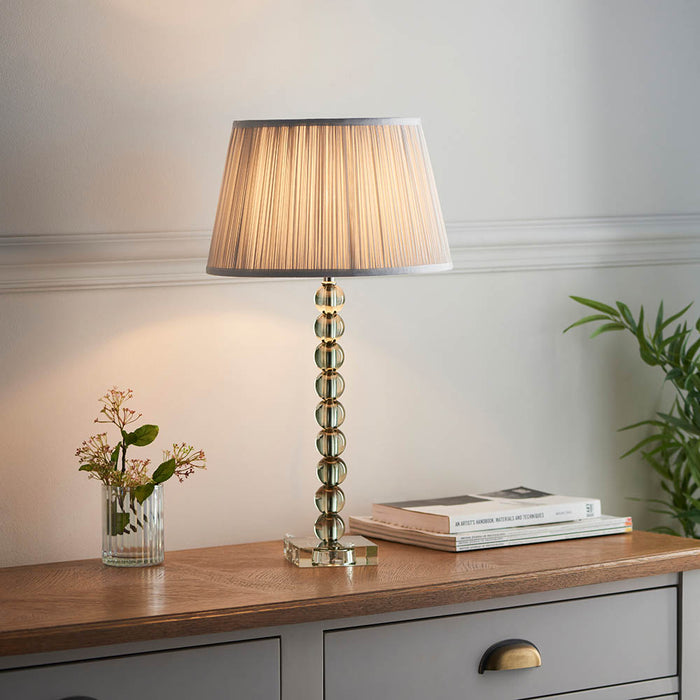 Freya Silver Fabric Shade Table Lamp With Adelie Grey Green Glass Base