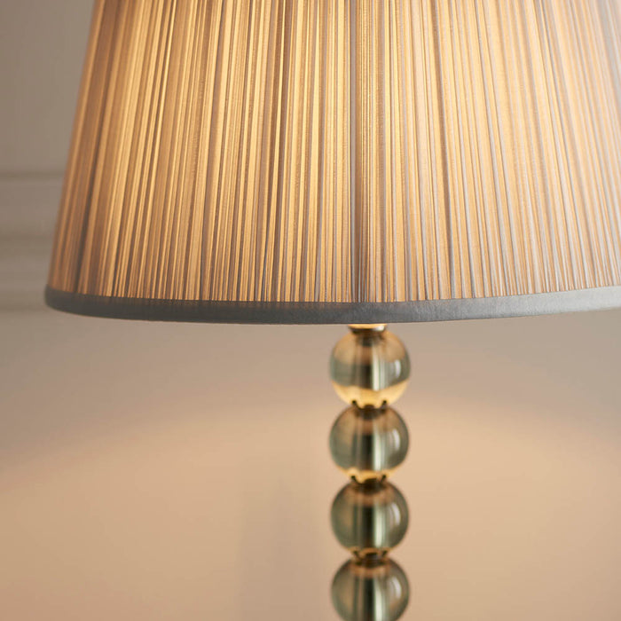 Freya Silver Fabric Shade Table Lamp With Adelie Grey Green Glass Base