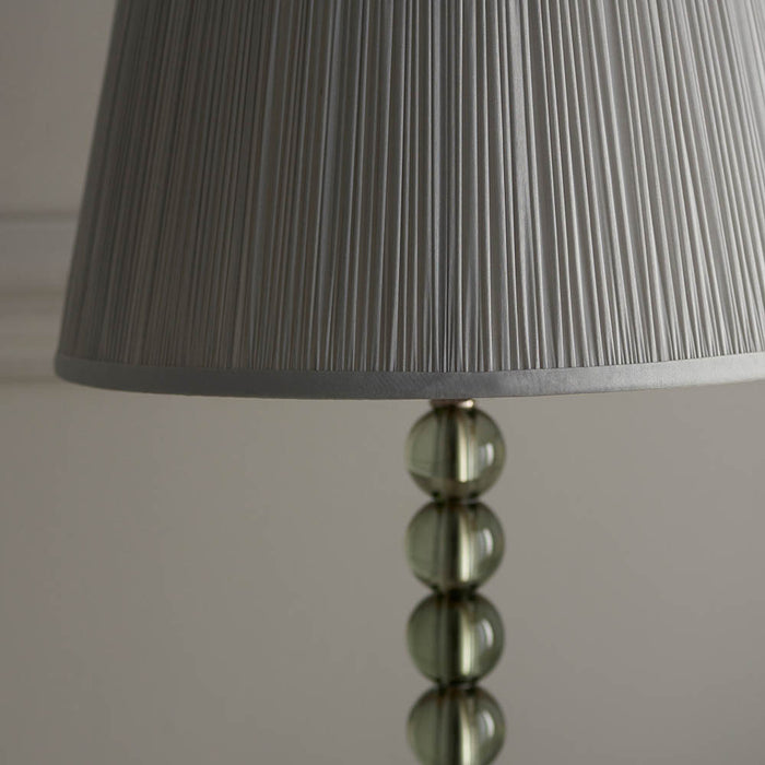 Freya Silver Fabric Shade Table Lamp With Adelie Grey Green Glass Base