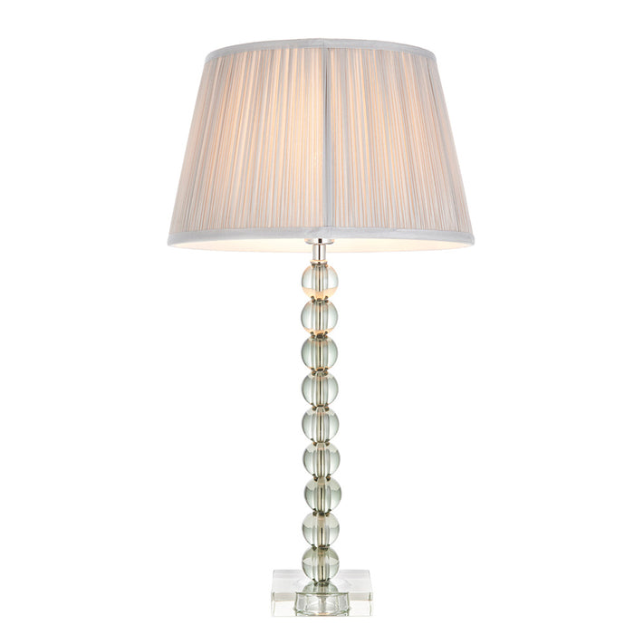 Freya Silver Fabric Shade Table Lamp With Adelie Grey Green Glass Base