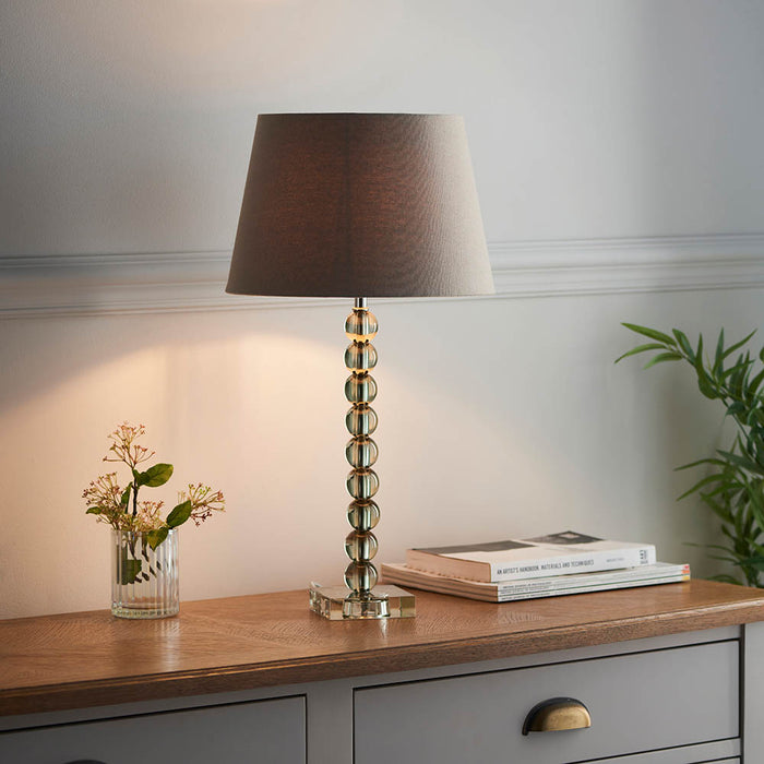 Cici Grey Fabric Shade Table Lamp With Adelie Grey Green Glass Base
