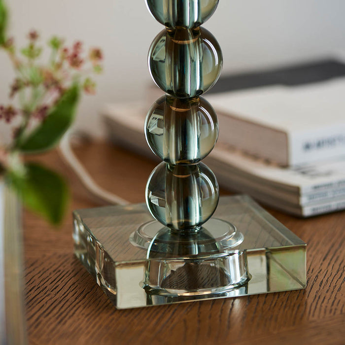 Cici Grey Fabric Shade Table Lamp With Adelie Grey Green Glass Base
