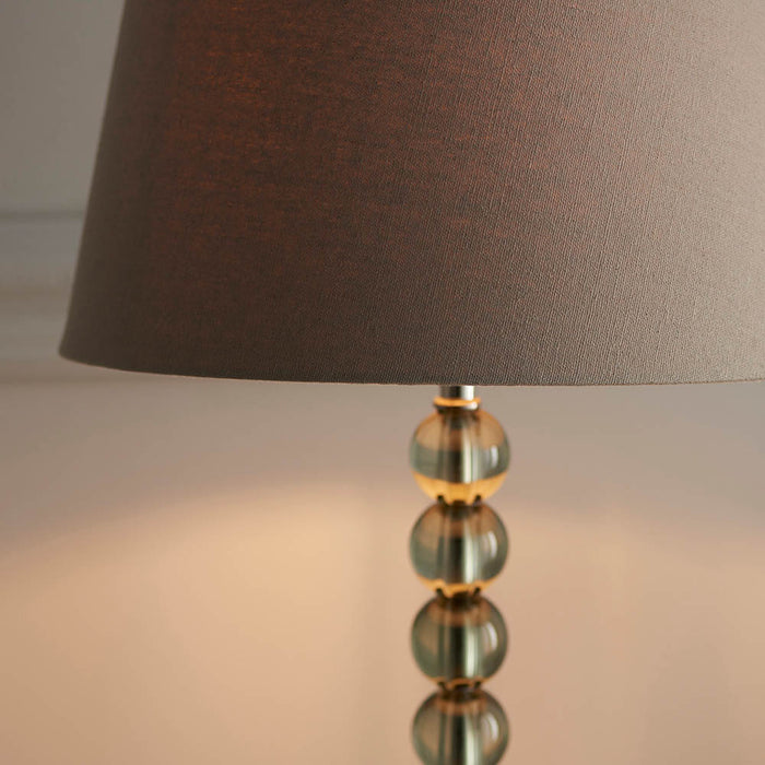 Cici Grey Fabric Shade Table Lamp With Adelie Grey Green Glass Base