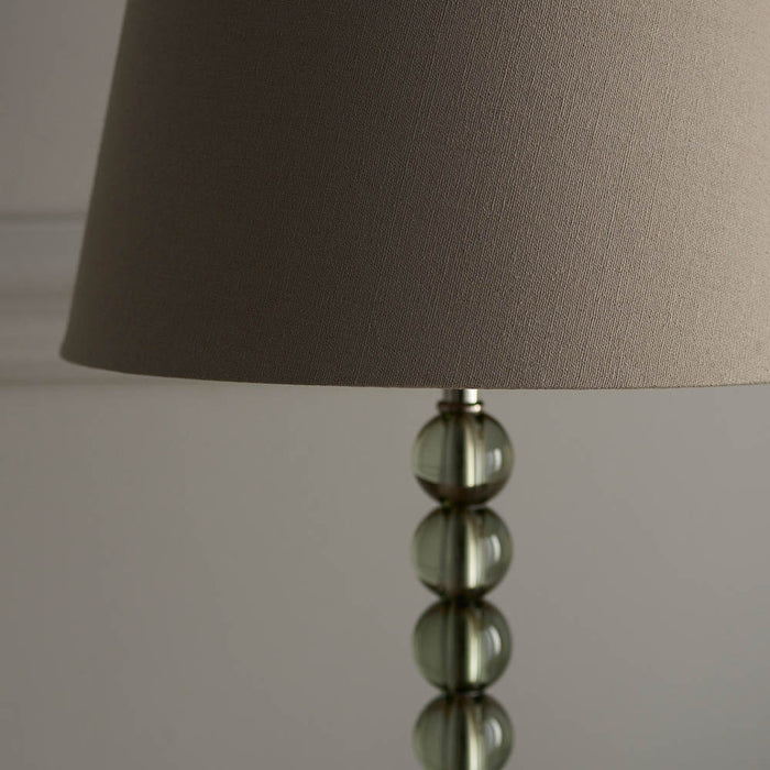 Cici Grey Fabric Shade Table Lamp With Adelie Grey Green Glass Base